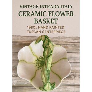 Vintage Intrada Italy Ceramic Majolica Flower Basket Bowl 1980s Pottery